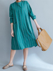 Women Vintage Stripe Long Sleeve Pocket Loose Dresses