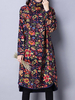 Women Vintage Turtleneck Long Sleeve Floral Printed Irregular Thicken Dresses