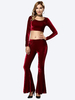 Women Vintage Velvet Slim Solid Color Flare Trousers