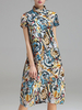 Women Vintage Violin Printed Loose Mandarin Collar Short Sleeve Dresses