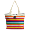 Women Wave Button Canvas Stripe Tote Rainbow Shopping Bag Handbag