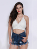 Women White Lace Floral Cross Back Tank Tops