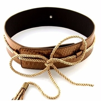 Women Wide Girdle Black Golden Silver Belt Tassels Bandage Waistband