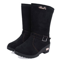 Women Winter Cashmere Buckle Shoes Chunky Slip On Boots