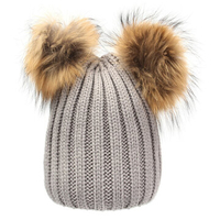 Women Winter Fur Hat Double Pom Beanie Hat Knit Beanie Bobble Ski Cap
