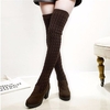 Wool Folded Knitting Slip On Chunky Heel Elastic Over The Kness Boots