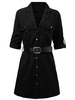 Work Women Belt Pockets Long Sleeve Single Breasted Solid Lapel OL Dress