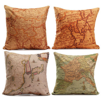 World Map Printed Cotton Linen Pillow Case Sofa Bed Cushion Cover