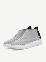 Woven Zipper Knitting High Top Breathable Flat Casual Shoes