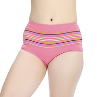 XL-2XL Women Cosy Stripe Cotton Panties Elastic Abdomen Shaping Underwear