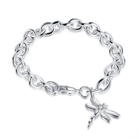 YUEYIN Dragonfly Bracelet Simple Silver Plated Dragonfly Pendant Bracelet