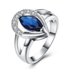 YUEYIN Luxury Ring Water Drop Blue Zircon Women Ring