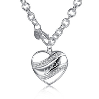 YUEYIN Sweet Heart Necklace Hollow Rhinestone Heart Silver Plated Neckalce