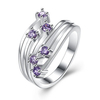 YUEYIN Sweet Ring Silver Plated Purple Zircon Flower Ring