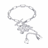 YUEYIN Tassel Bracelet Multilayer Cross Lock Key Silver Plated Bracelet