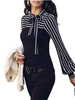 Zanzea Lantern Sleeve Striped Patchwork Bow Women Blouse