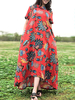 ZHI Floral Prnted Short Sleeve Irregular Hem Vintage Dresses For Women