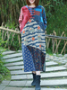 ZHI Patchwork Long Sleeve Side Split Patchwork Dresses For Women