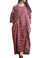 ZHI Vintage Printed Half Sleeve Loose Long Maxi Dresses For Women