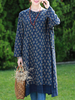 ZHI Women Two Layers Printed Side Split Long Sleeve Dresses