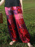 ZHI Women Vintage Patchwork Bloomers Elastic Waist Pants