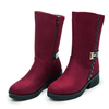 Zipper Beaded Buckle Mid Calf Square Heel Warm Fur Boots