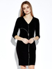 Zipper Sexy Solid V Neck Split Slim Work Party Women Dress