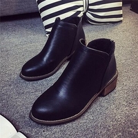 Zipper Square Heel Pure Color Ankle Short Boots For Women