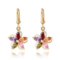 Zircon Crystal Gold Plated Colorful Flower Earrings