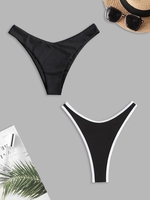 2 Pièces Bas de Bikini Côtelé Contrasté à Jambe Haute Taille unique Noir