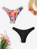 2 Pièces Bas de Bikini Côtelé en Blocs de Couleurs à Jambe Haute Taille unique Multi a