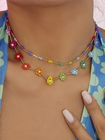 2 Pièces Collier Marguerite et Marguerite Multicolore Perlé