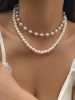 2 Pièces Collier Ras-du-Cou à Double Couches avec Fausse Perle