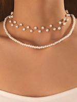 2 Pièces Collier Ras-du-cou Superposé en Fausse Perle