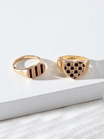 2 Pièces Ensemble de Bague Cœur à Carreaux