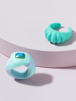 2 Pièces Ensemble de Bague Epais en Fausse Gemme