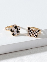 2 Pièces Ensemble de Bague Fleur Papillon à Carreaux