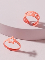 2 Pièces Ensemble de Bague Ouvert Etoile Lune Evidée