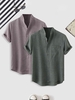 2 Pièces Ensemble de Chemise en Couleur Unie Manches Courtes à Col Debout M Multi b