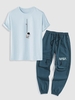 2 Pièces Ensemble de T-shirt à Imprimé Astronaute à Manches Courtes et de Pantalon Cargo Taille unique Bleu clair