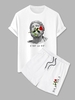 2 Pièces Ensemble de T-shirt à Imprimé Rose et Short à Cordon à Slogan C