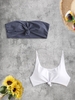 2 Pièces Haut de Bikini Bandeau à Ourlet Noué à Col Dégagé Taille unique Gris