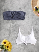 2 Pièces Haut de Bikini Bandeau à Ourlet Noué à Col Dégagé Taille unique Gris