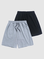 2 Pièces Short de Base en Couleur Unie à Cordon L Gris