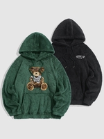 2 Pièces Sweat à Capuche Légère Epaulette Lettre Brodée BROOKLYN NEW YORK en Tissu Duveteux Taille unique Vert profond