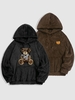 2 Pièces Sweat à Capuche Ours Brodé Fourré Taille unique Café