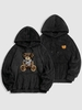 2 Pièces Sweat à Capuche Ours Brodé Fourré Taille unique Noir