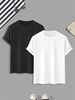 2 Pièces T-shirt de Base Simple en Couleur Unie L Multi a