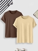 2 Pièces T-shirt de Base Simple en Couleur Unie L Multi c