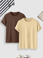 2 Pièces T-shirt de Base Simple en Couleur Unie S Multi c